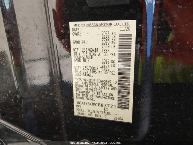 2021 NISSAN ROGUE SV FWD VIN: 5N1AT3BA3MC683721
