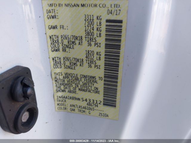 1N6AA1R89HN543312 Nissan TITAN S