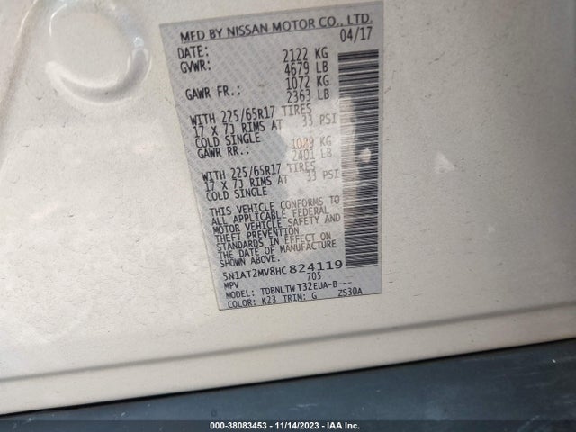 2017 NISSAN ROGUE SV VIN: 5N1AT2MV8HC824119