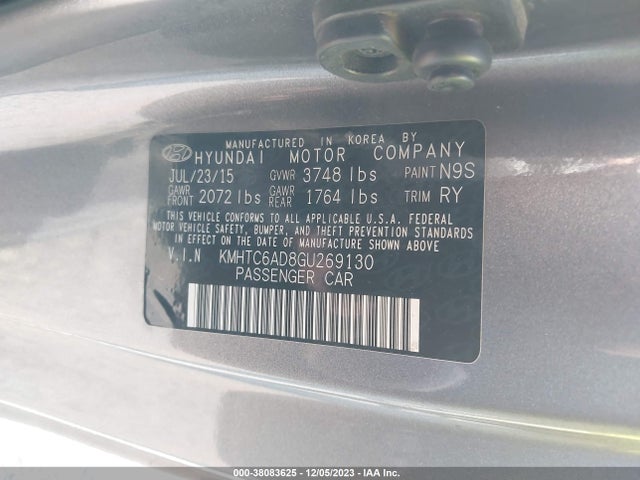 2016 HYUNDAI VELOSTER VIN: KMHTC6AD8GU269130