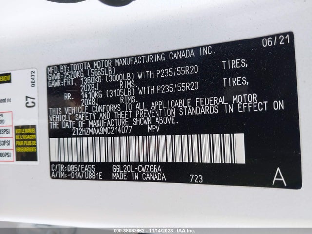 2T2HZMAA9MC214077 Lexus RX 350