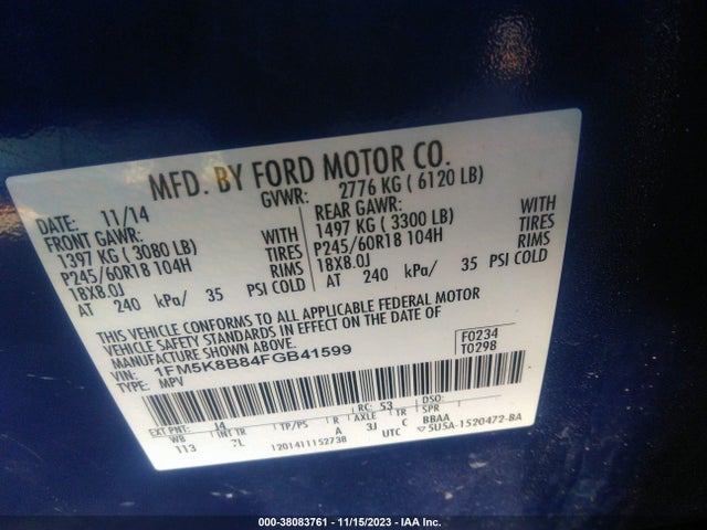 Ford Explorer Base 2015 1FM5K8B84FGB41599 Image 9