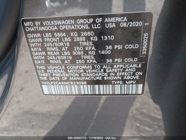 2021 VOLKSWAGEN ATLAS 1V2LP2CAXMC523098 Photo 8