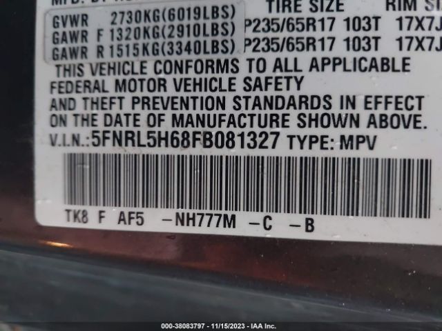 5FNRL5H68FB081327 Honda Odyssey Ex-l