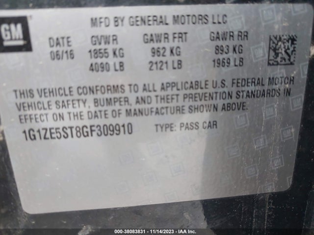 Chevrolet MALIBU 1LT 2016 1G1ZE5ST8GF309910 Image 9