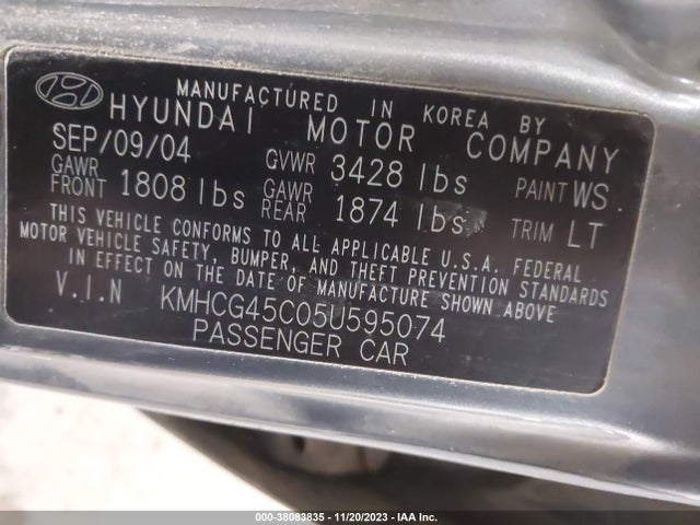 2005 HYUNDAI ACCENT GLS VIN: KMHCG45C05U595074