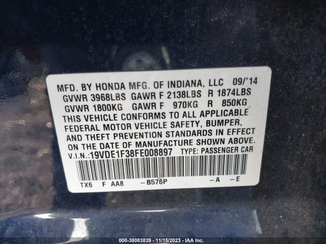 Acura Ilx 2.0l 2015 19VDE1F38FE008897 Image 9