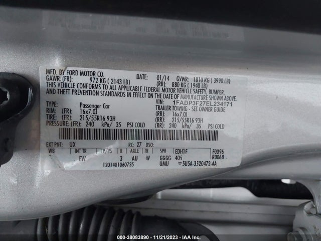2014 FORD FOCUS SE VIN: 1FADP3F27EL234171