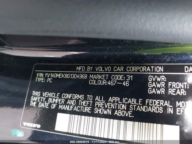 2016 VOLVO V60 T5 DRIVE-E PREMIER VIN: YV140MEK8G1304968