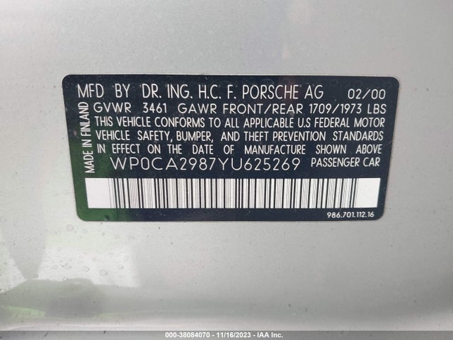 2000 PORSCHE BOXSTER WP0CA2987YU625269 Photo 8