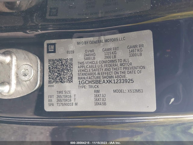 Chevrolet Colorado Wt 2019 1GCHSBEAXK1233925 Image 9