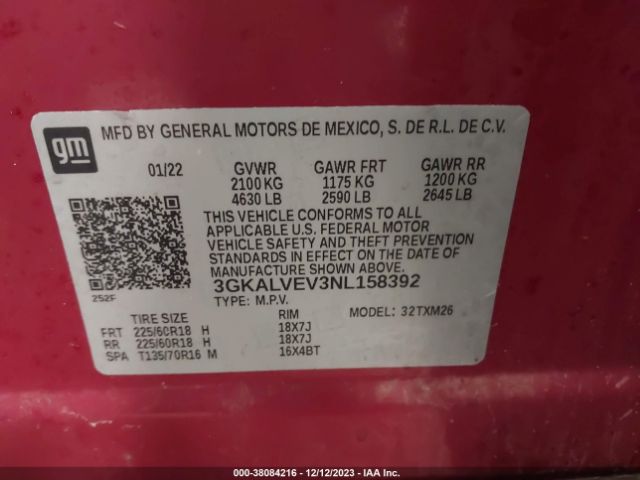 3GKALVEV3NL158392 GMC Terrain Awd Slt