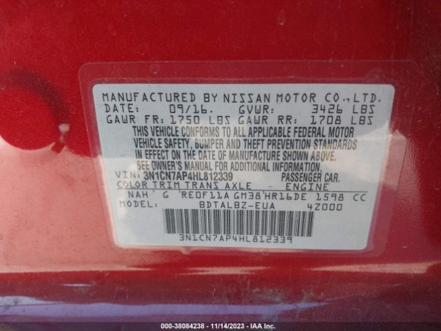 3N1CN7AP4HL812339 Nissan Versa 1.6 Sv