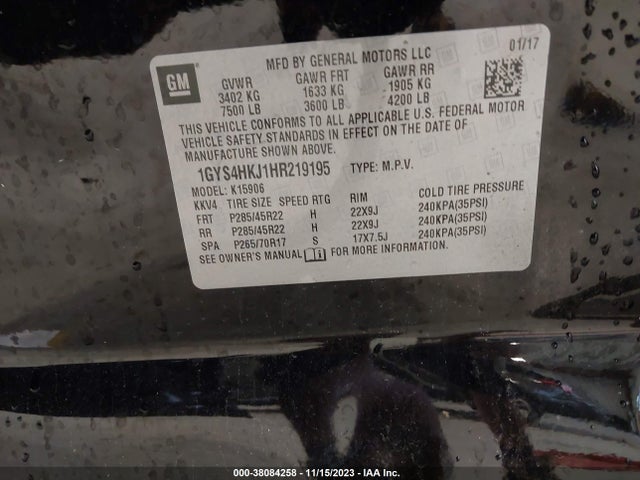 1GYS4HKJ1HR219195 Cadillac Escalade Esv Luxury