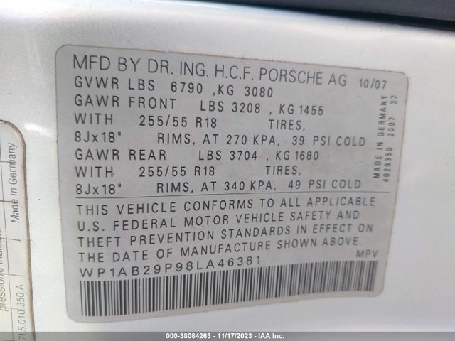 2008 PORSCHE CAYENNE WP1AB29P98LA46381 Photo 8