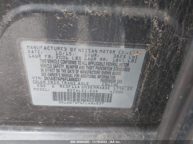 2015 NISSAN SENTRA SV VIN: 3N1AB7AP6FL686837