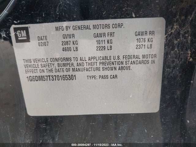2007 CADILLAC CTS STANDARD VIN: 1G6DM57T370165301