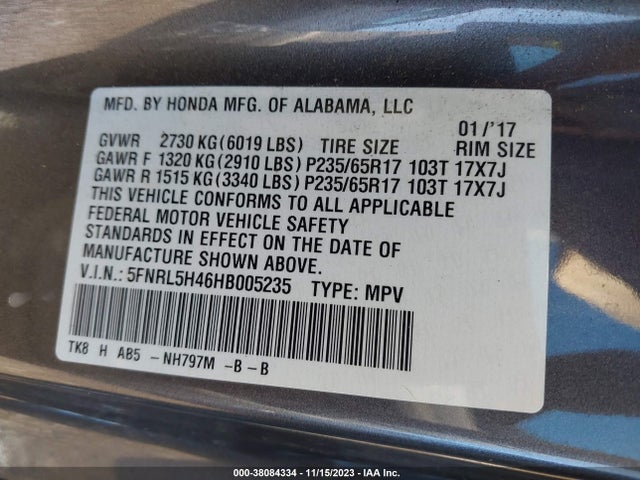 Honda ODYSSEY EX 2017 5FNRL5H46HB005235 Image 9
