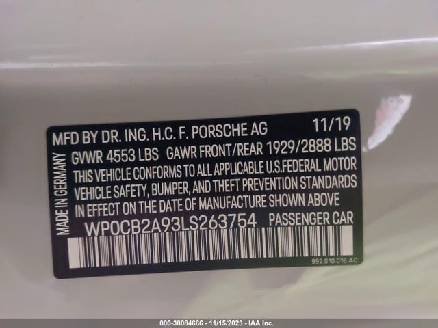 2020 PORSCHE 911 WP0CB2A93LS263754 Photo 8