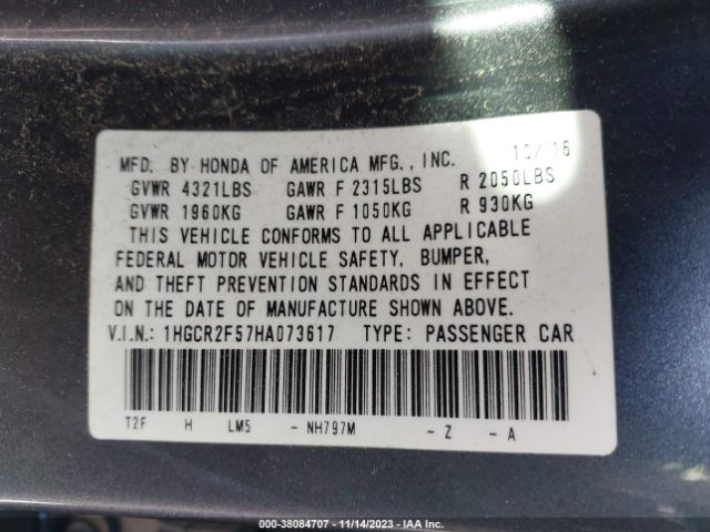 1HGCR2F57HA073617 Honda Accord Sport