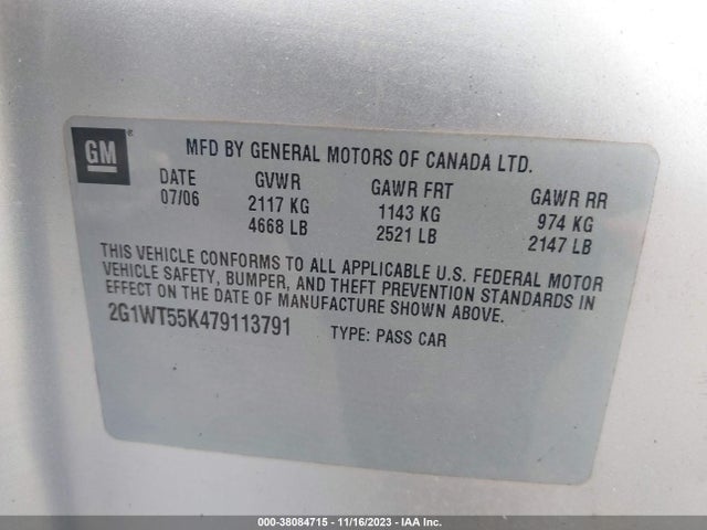 2007 CHEVROLET IMPALA LT VIN: 2G1WT55K479113791