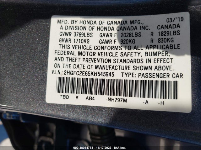 Honda Civic Lx 2019 2HGFC2E65KH545945 Image 9