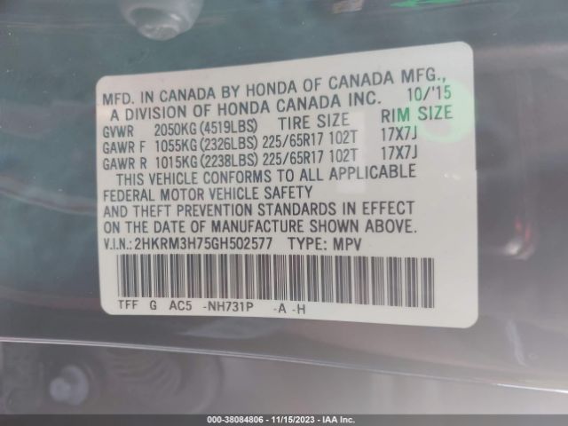 2HKRM3H75GH502577 Honda Cr-v Ex-l