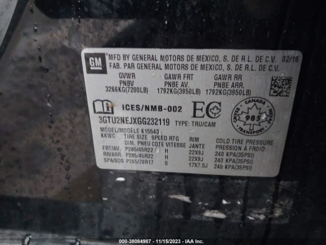 3GTU2NEJXGG232119 GMC Sierra 1500 Slt