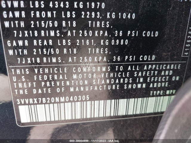 2022 VOLKSWAGEN TAOS 1.5T SE VIN: 3VVRX7B20NM040305