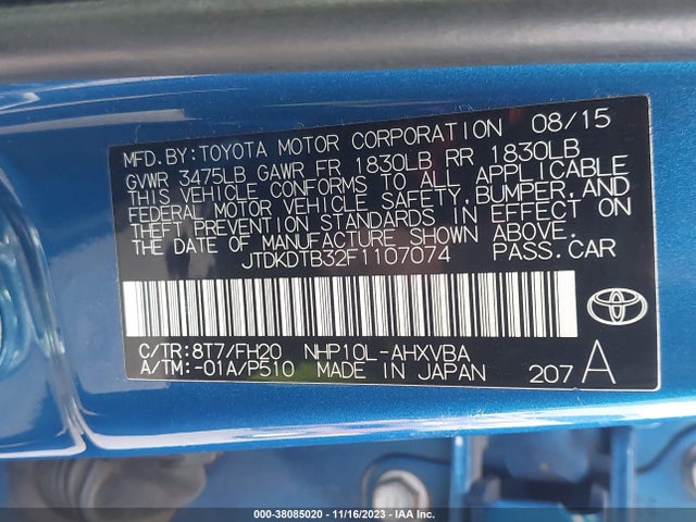 Toyota Prius C One 2015 JTDKDTB32F1107074 Image 9