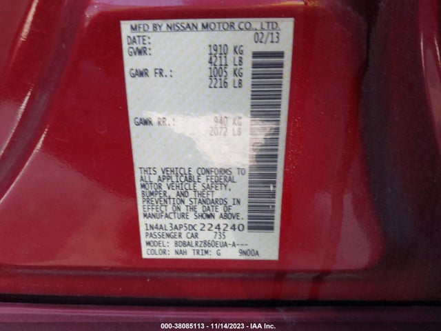 2013 NISSAN ALTIMA 2.5 S VIN: 1N4AL3AP5DC224240