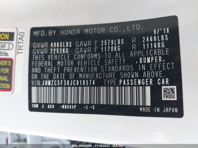 JHMZC5F30JC018574 Honda Clarity Plug-in Hybrid Touring