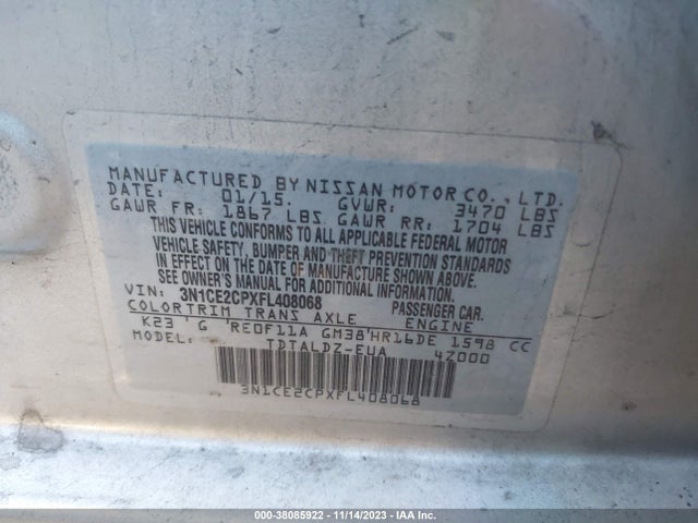 2015 NISSAN VERSA NOTE S (SR)/S PLUS/SL/SR/SV VIN: 3N1CE2CPXFL408068