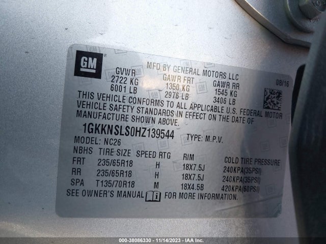 2017 GMC ACADIA SLE-2 VIN: 1GKKNSLS0HZ139544