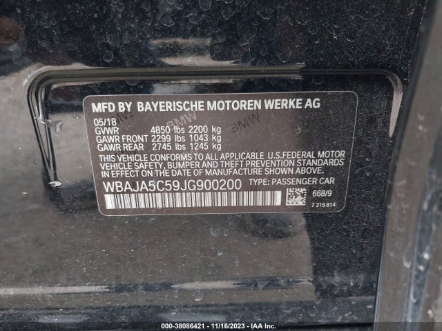 BMW 530I 2018 WBAJA5C59JG900200 Image 9