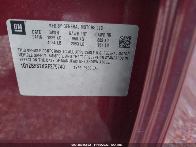 Chevrolet MALIBU LS 2016 1G1ZB5STXGF279740 Image 9