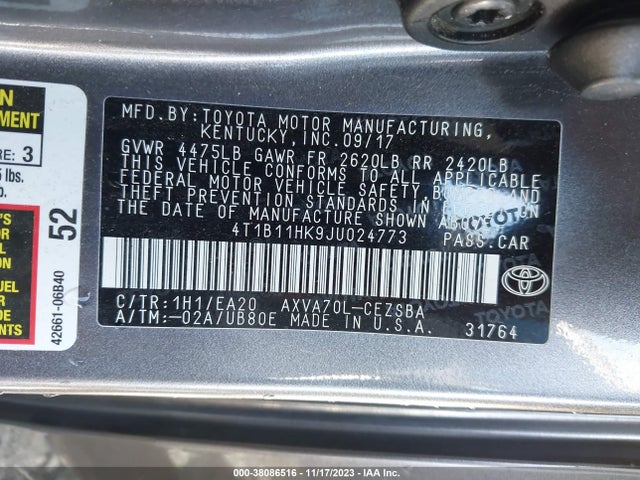 Toyota CAMRY SE 2018 4T1B11HK9JU024773 Image 9