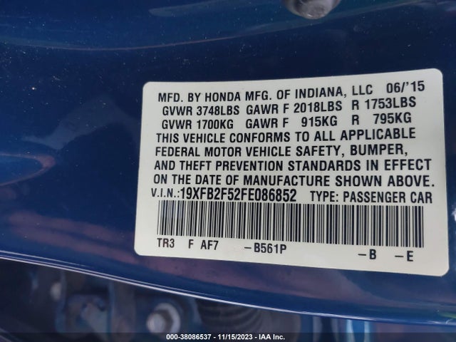 2015 HONDA CIVIC LX VIN: 19XFB2F52FE086852