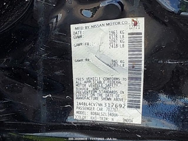 1N4BL4CV7NN317692 Nissan Altima Sr Fwd