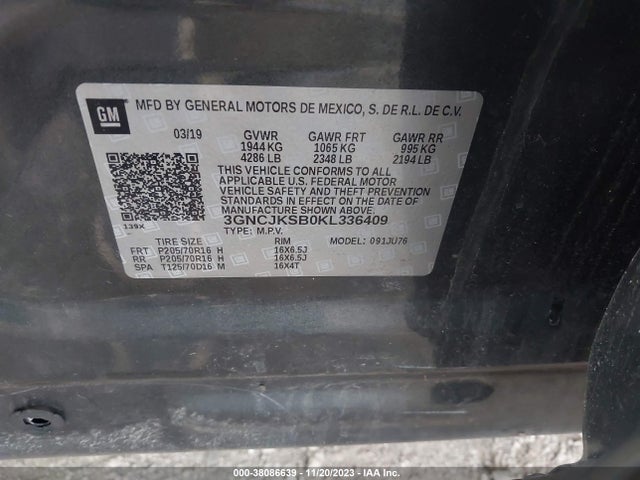 Chevrolet TRAX LS 2019 3GNCJKSB0KL336409 Image 9