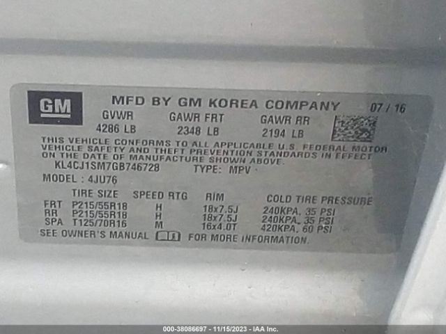 KL4CJ1SM7GB746728 Buick Encore Sport Touring