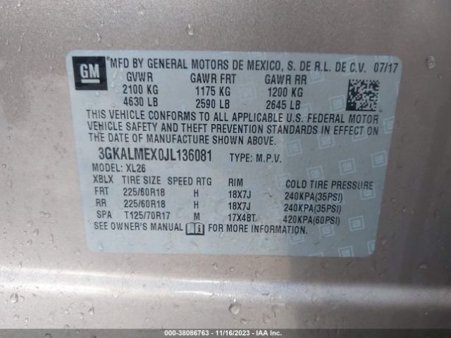 3GKALMEX0JL136081 GMC Terrain Sle