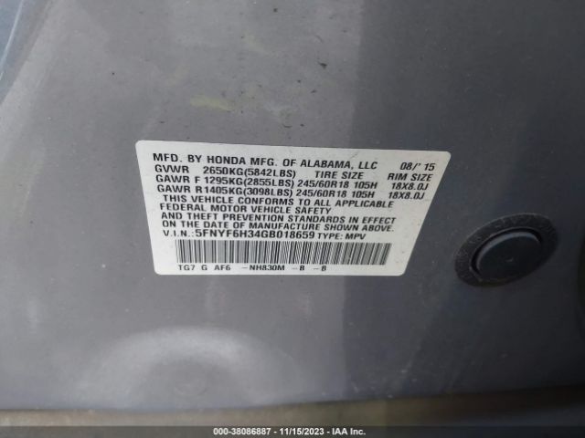 5FNYF6H34GB018659 Honda Pilot Ex