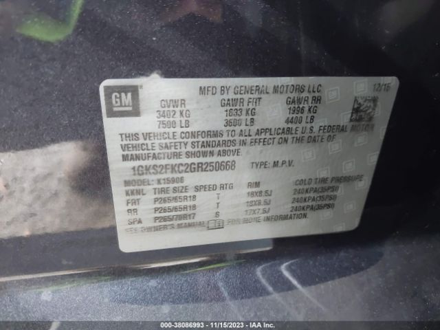 1GKS2FKC2GR250668 GMC Yukon Xl Sle