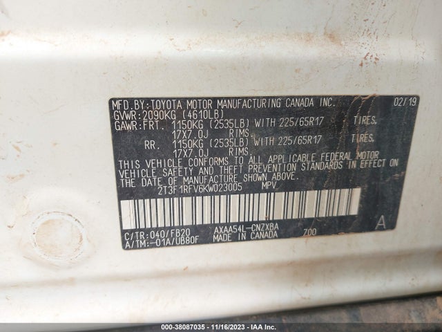 Toyota RAV4 LE 2019 2T3F1RFV6KW023005 Image 9