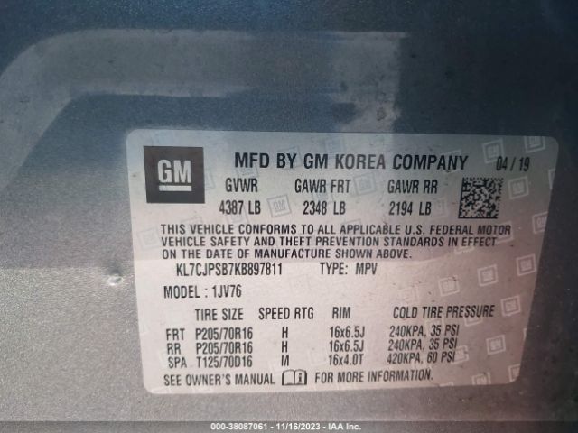 KL7CJPSB7KB897811 Chevrolet Trax Lt