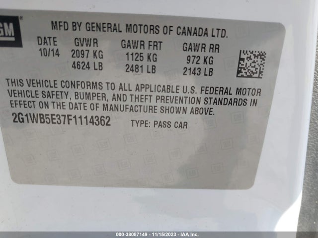 Chevrolet Impala Limited Lt 2015 2G1WB5E37F1114362 Image 9