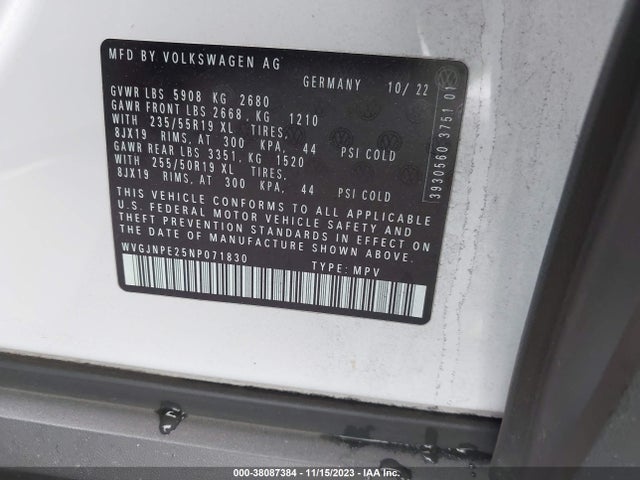 WVGJNPE25NP071830 Volkswagen Id.4 Awd Pro