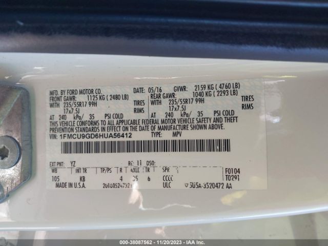 1FMCU9GD6HUA56412 Ford ESCAPE SE