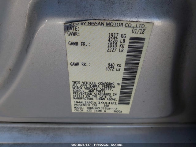 2018 NISSAN ALTIMA 2.5 S VIN: 1N4AL3AP2JC194481